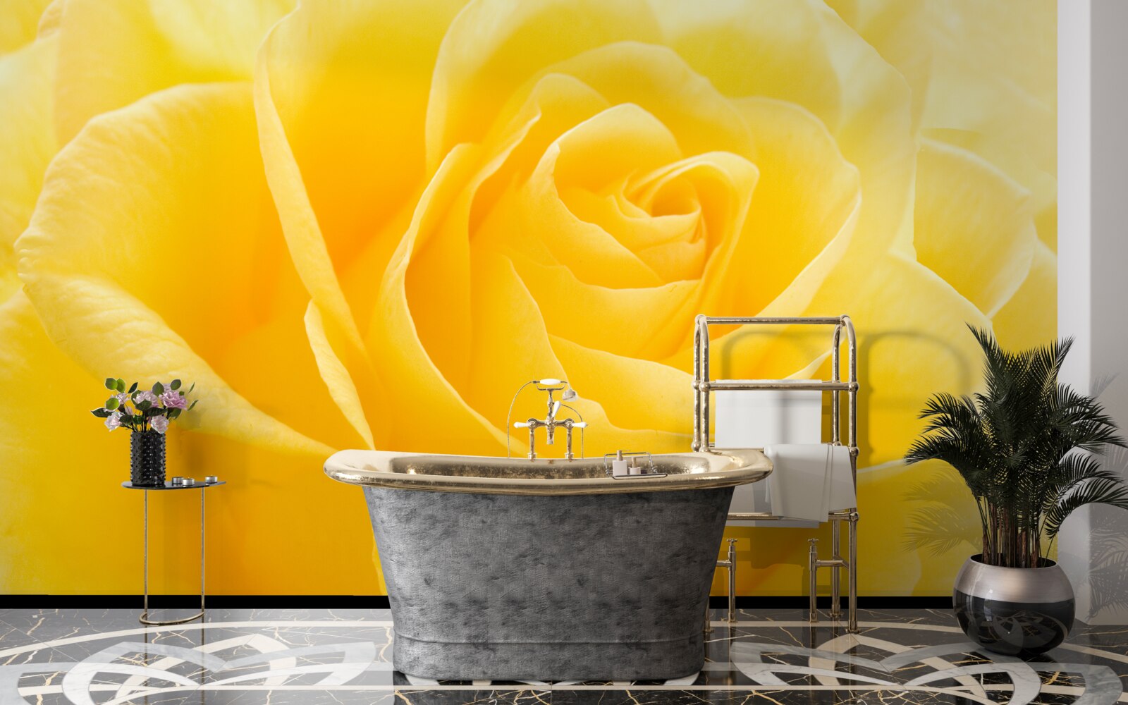 Papier peint macro photographie d'une fleur jaune et rose