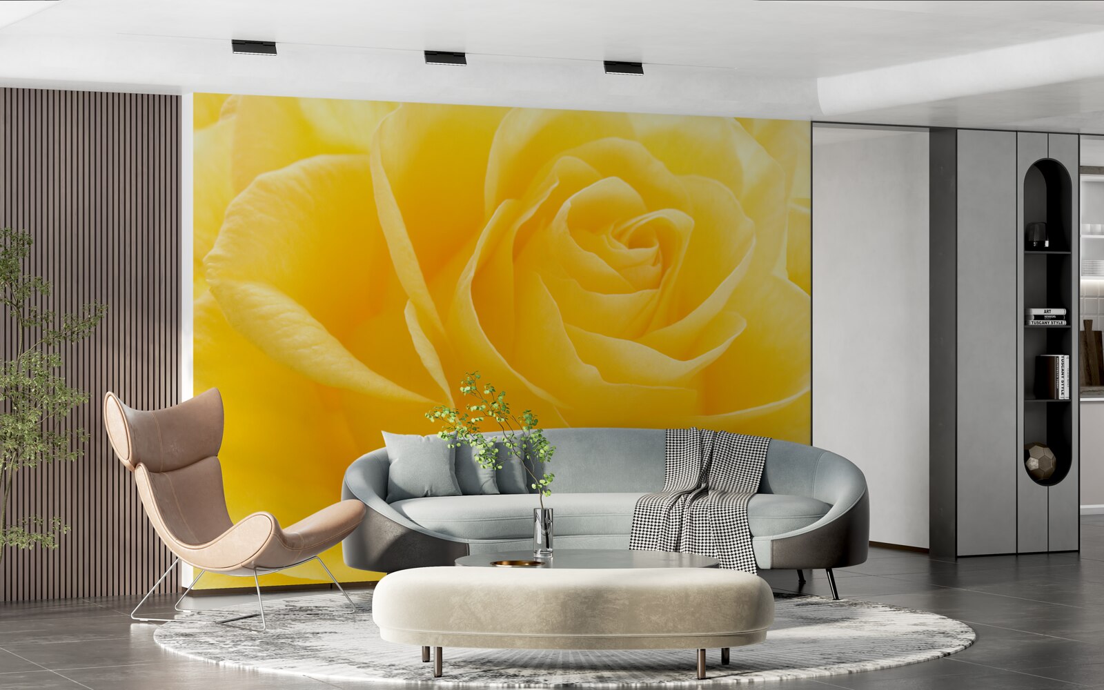 Papier peint macro photographie d'une fleur jaune et rose