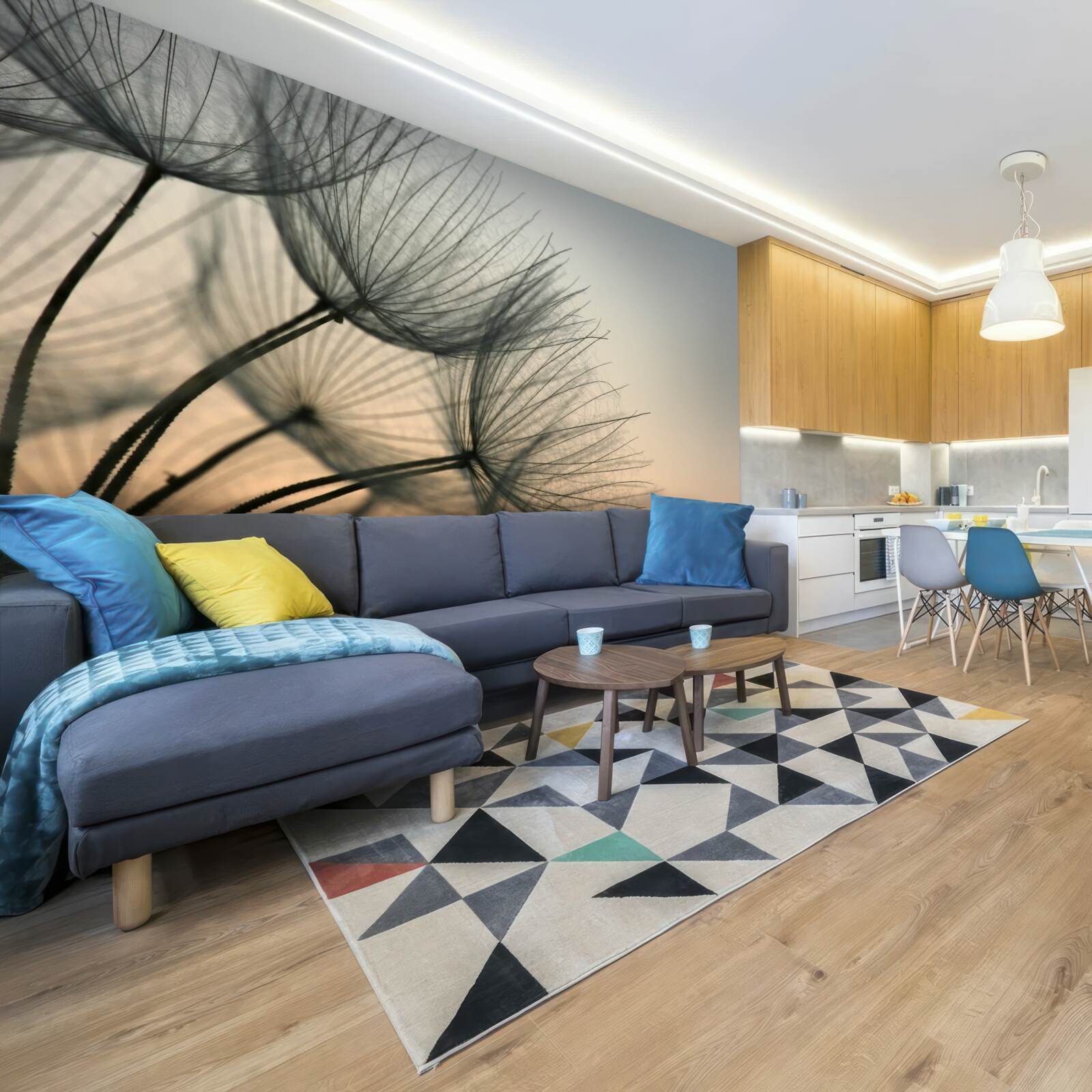 Papier peint coucher de soleil sur les pissenlits