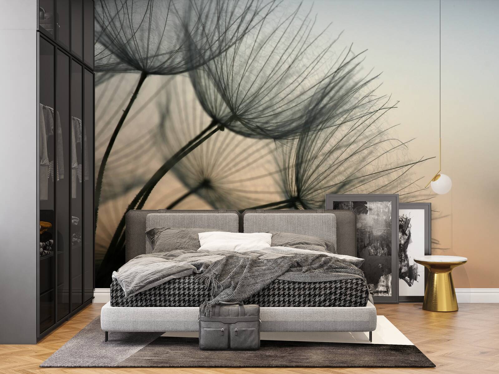 Papier peint coucher de soleil sur les pissenlits