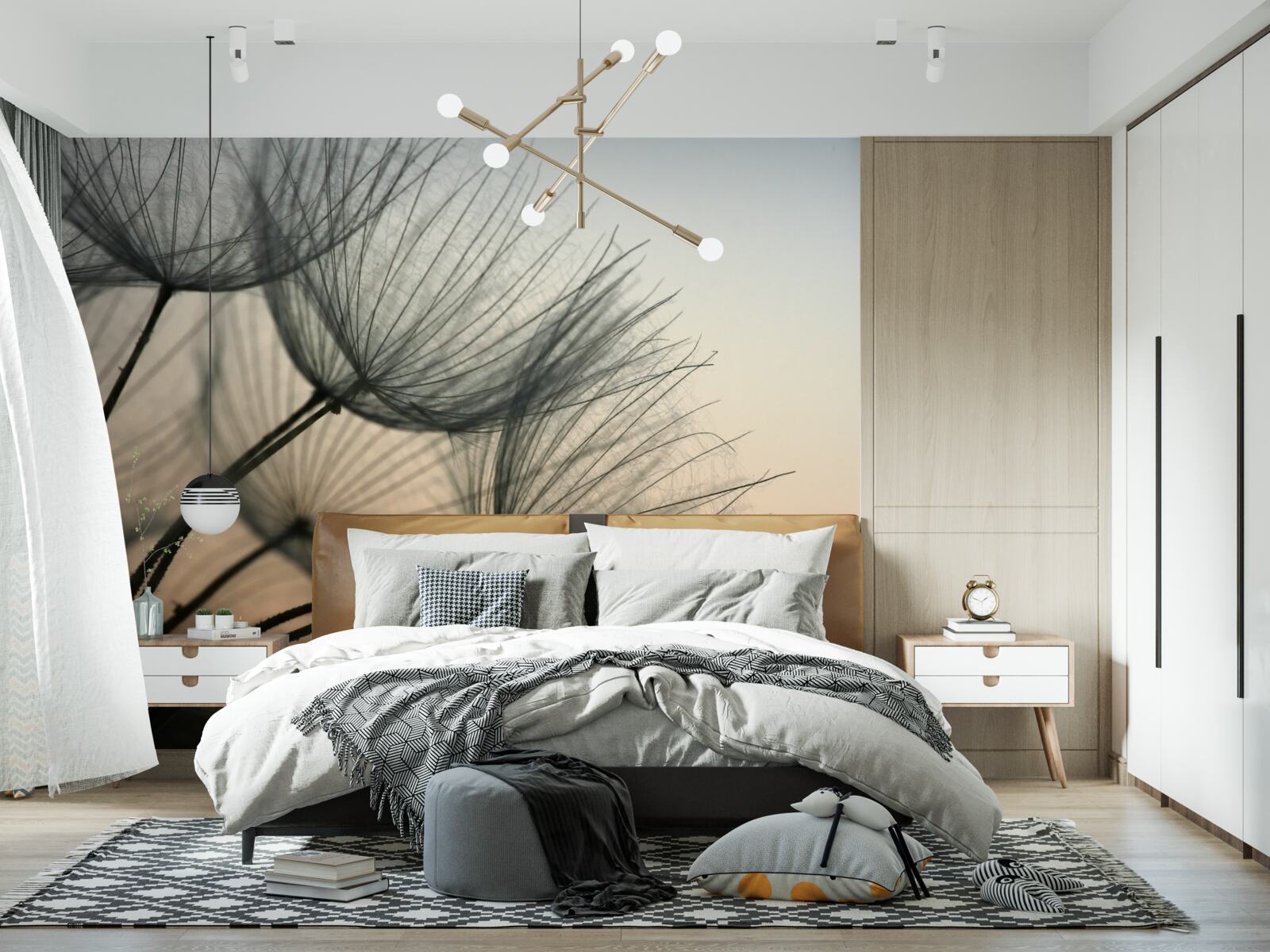 Papier peint coucher de soleil sur les pissenlits