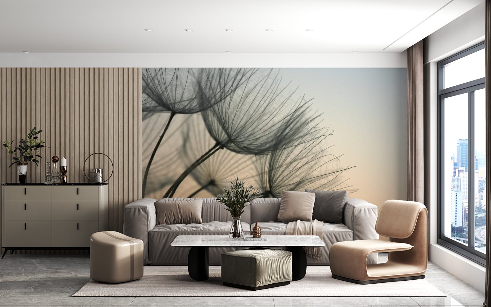 Papier peint coucher de soleil sur les pissenlits