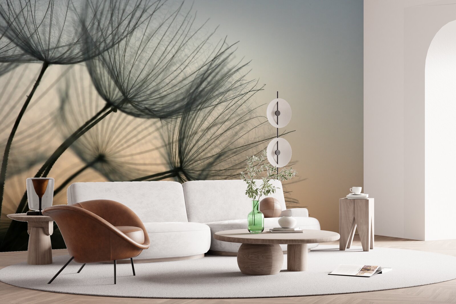 Papier peint coucher de soleil sur les pissenlits