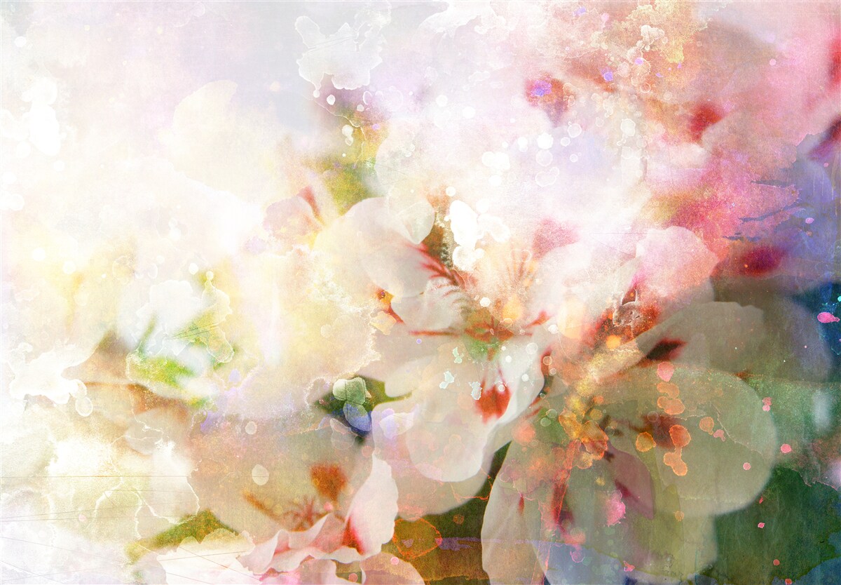 Papier peint fleurs à l'aquarelle dans une palette claire