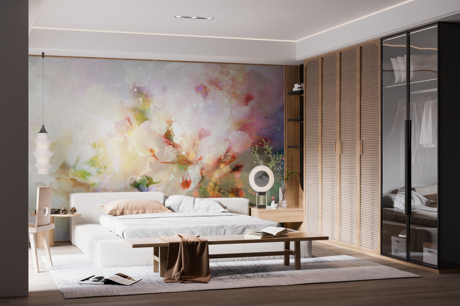 Papier peint fleurs à l'aquarelle dans une palette claire