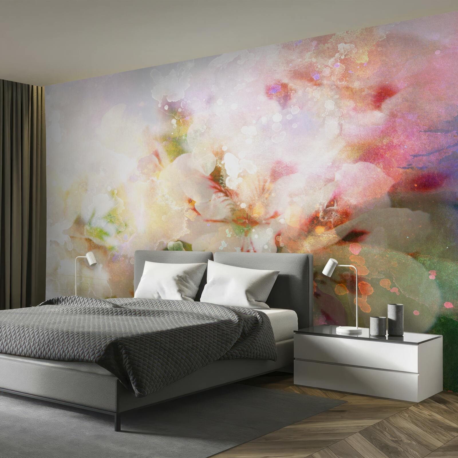 Papier peint fleurs à l'aquarelle dans une palette claire