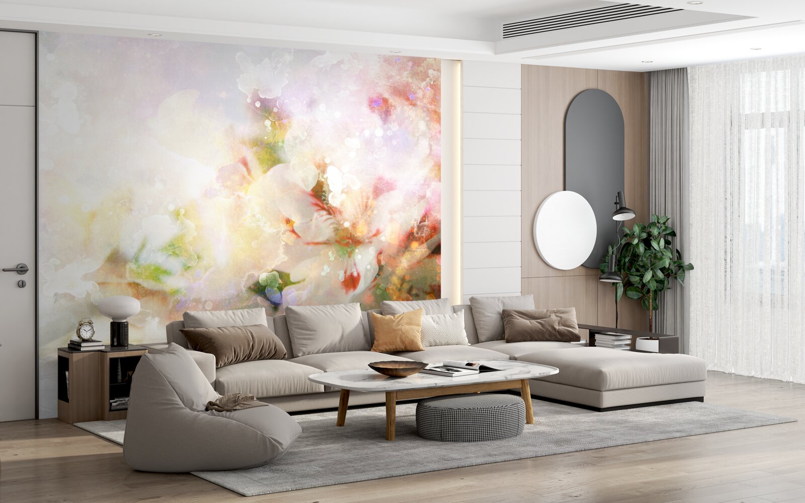 Papier peint fleurs à l'aquarelle dans une palette claire