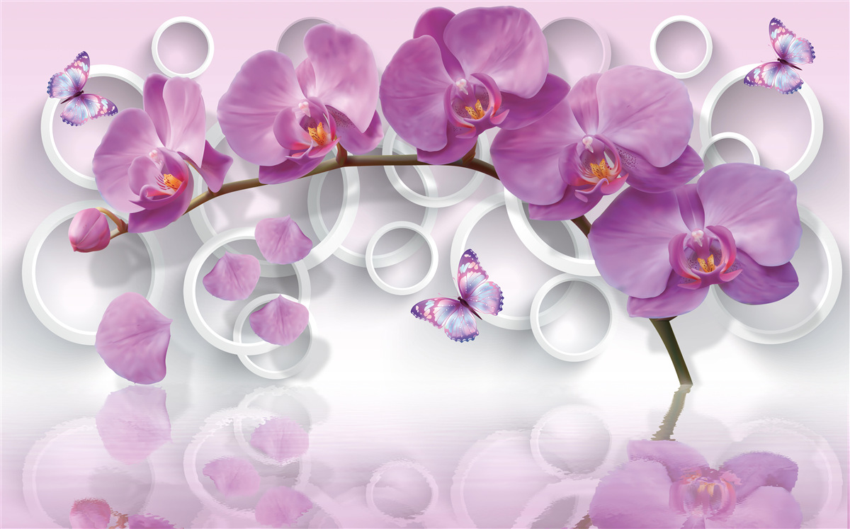 Papier peint orchidées violettes sur fond clair