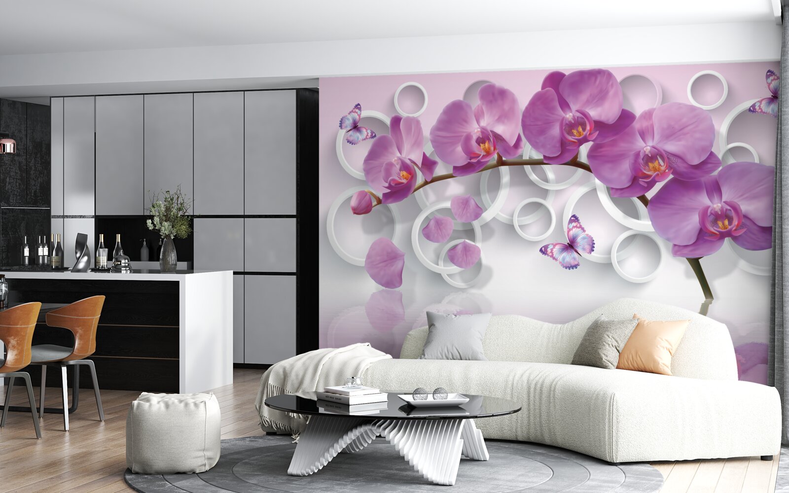 Papier peint orchidées violettes sur fond clair