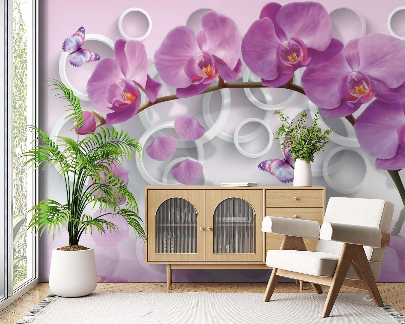 Papier peint orchidées violettes sur fond clair