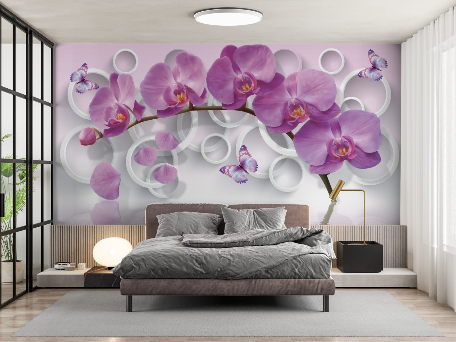 Papier peint orchidées violettes sur fond clair