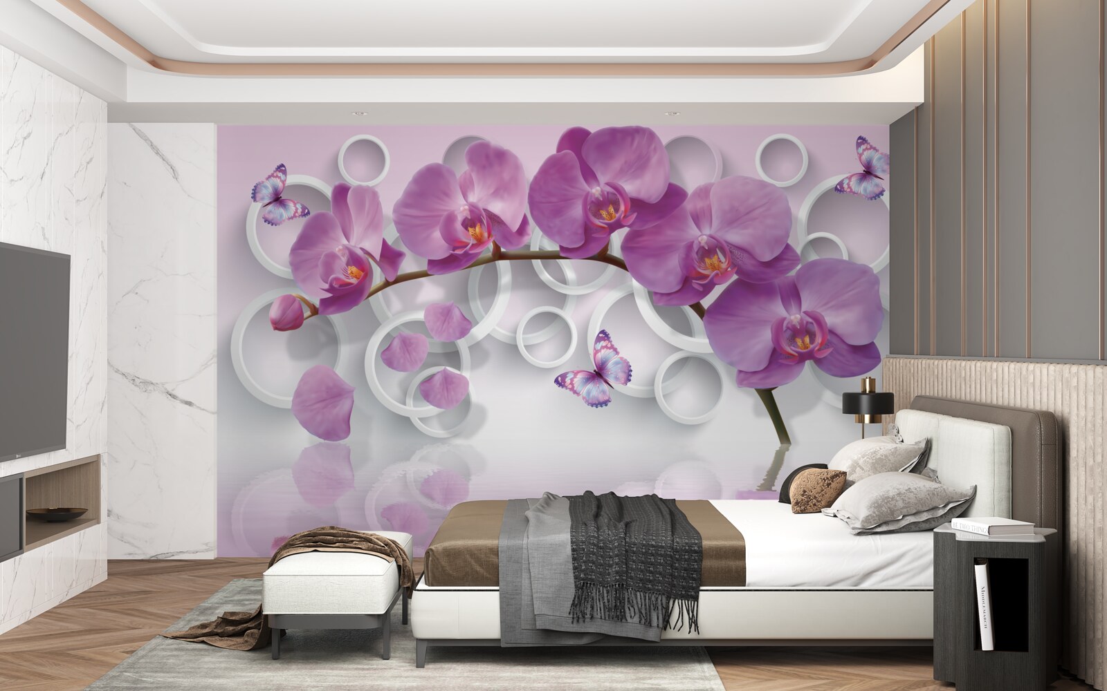 Papier peint orchidées violettes sur fond clair