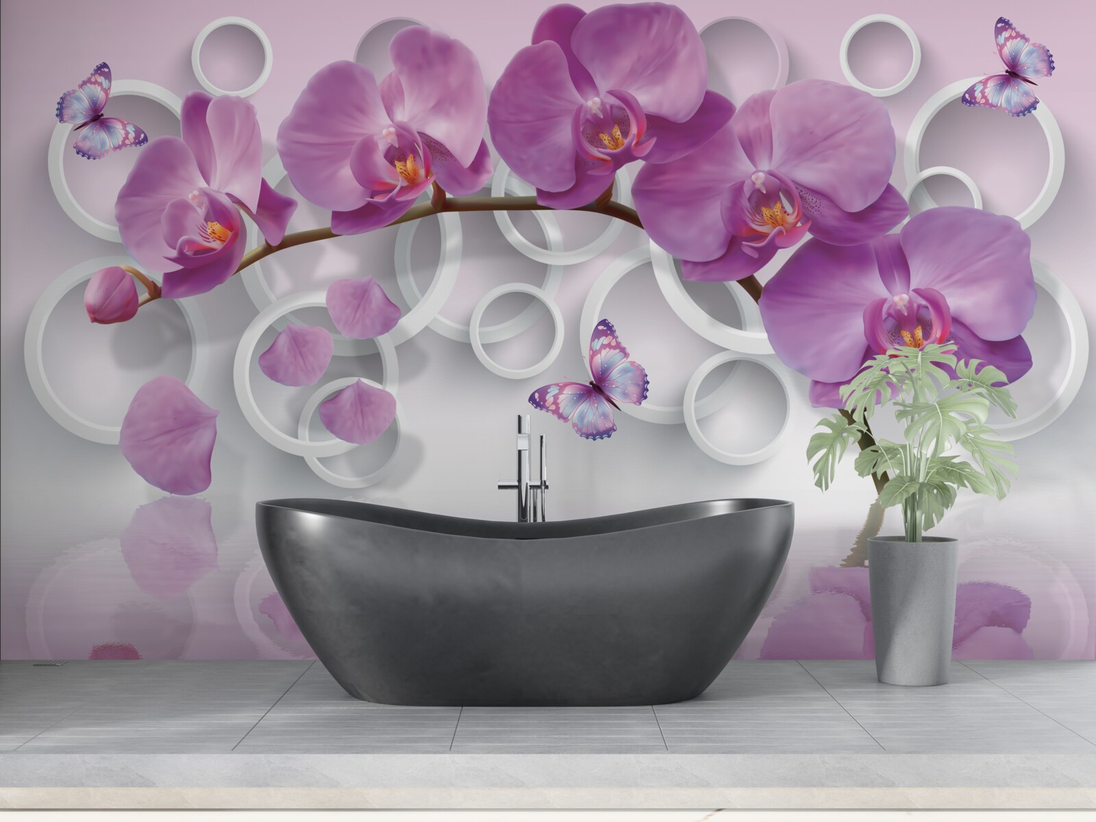 Papier peint orchidées violettes sur fond clair