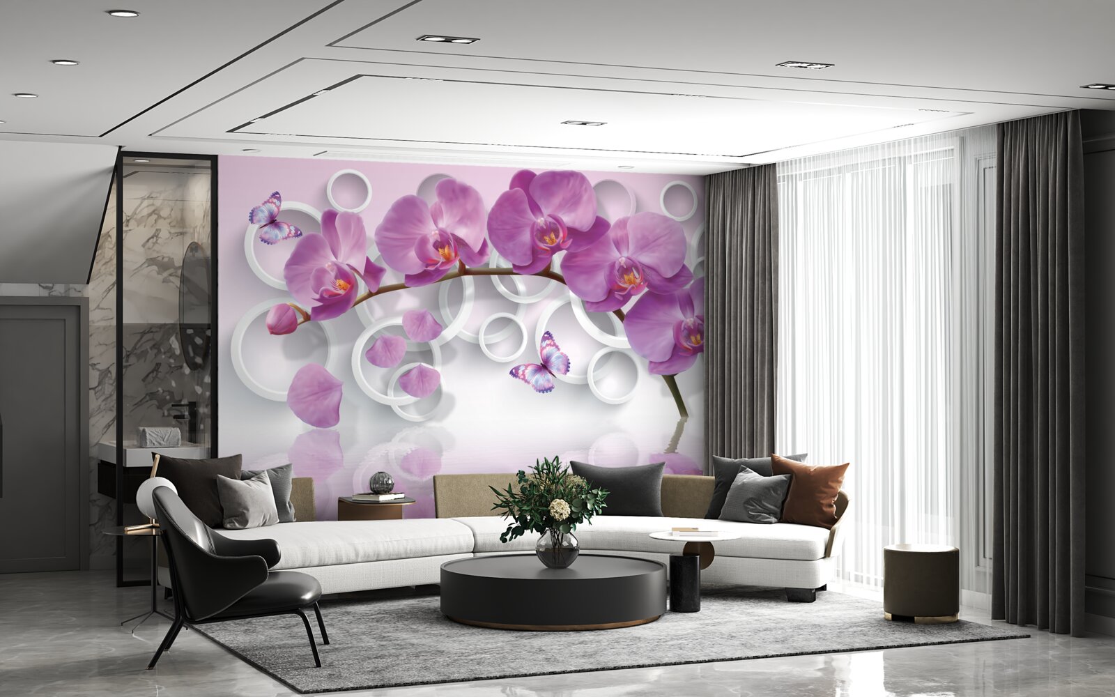 Papier peint orchidées violettes sur fond clair