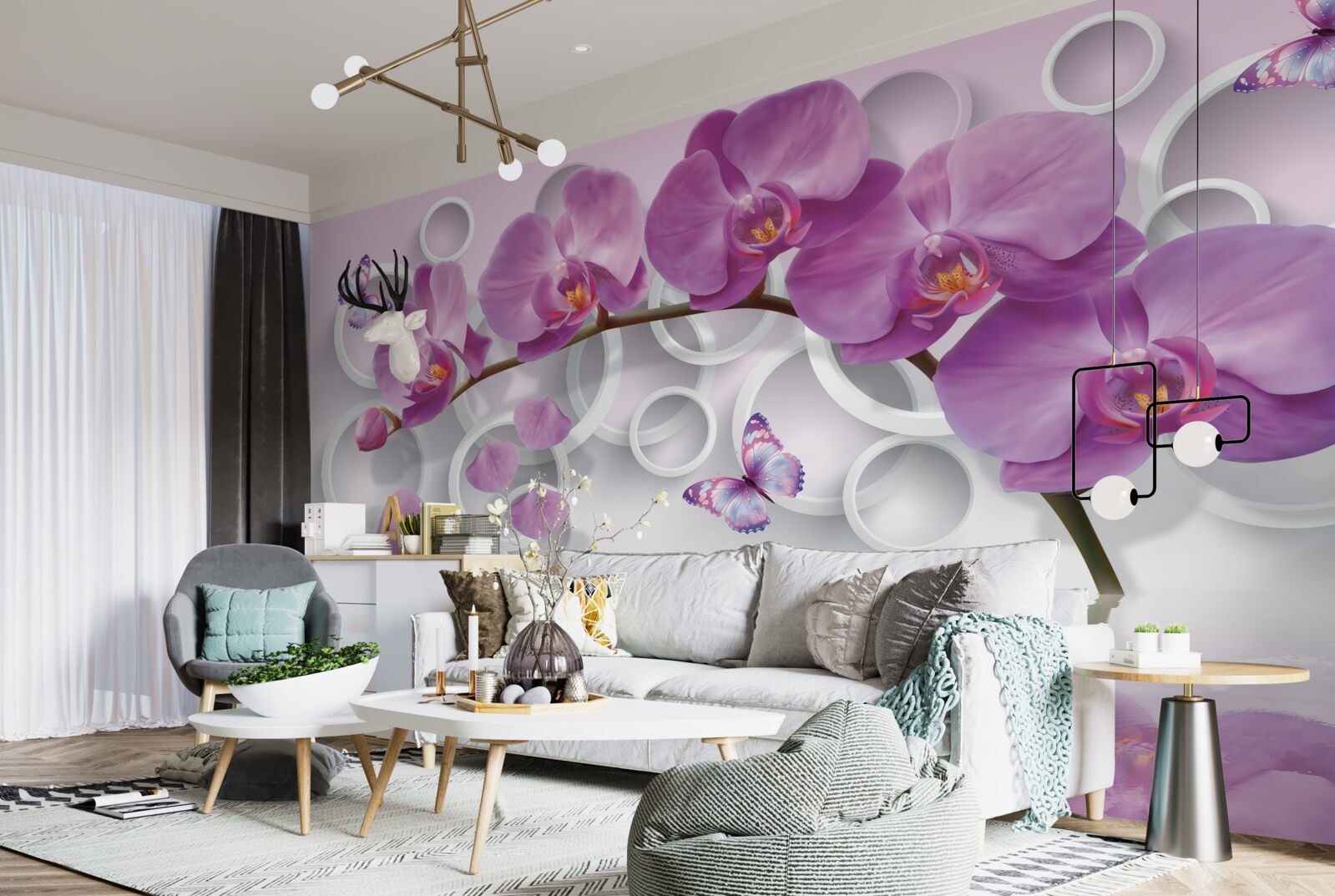 Papier peint orchidées violettes sur fond clair