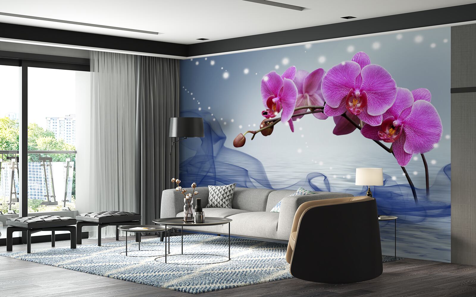 Papier peint Tige d'une magnifique orchidée de couleur lilas