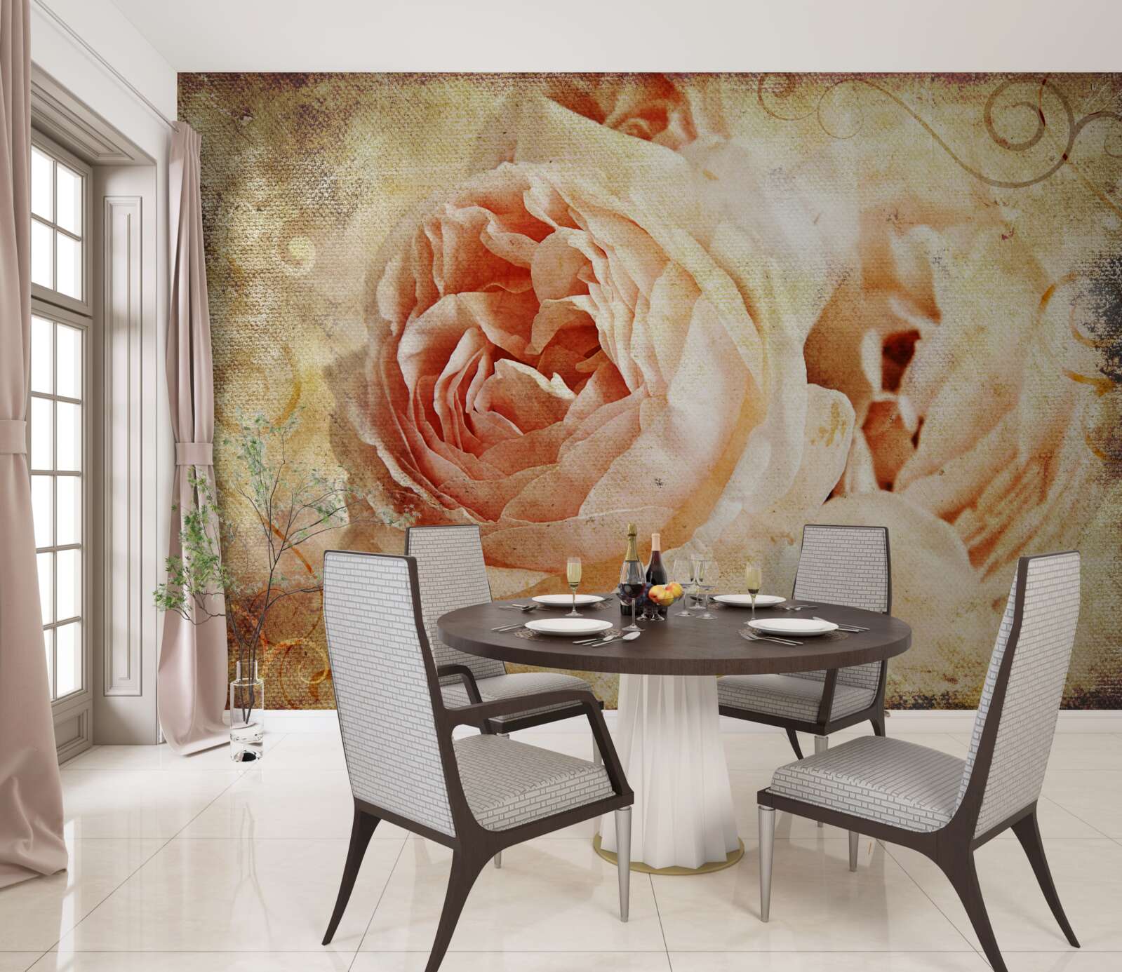 Papier peint roses millésimées