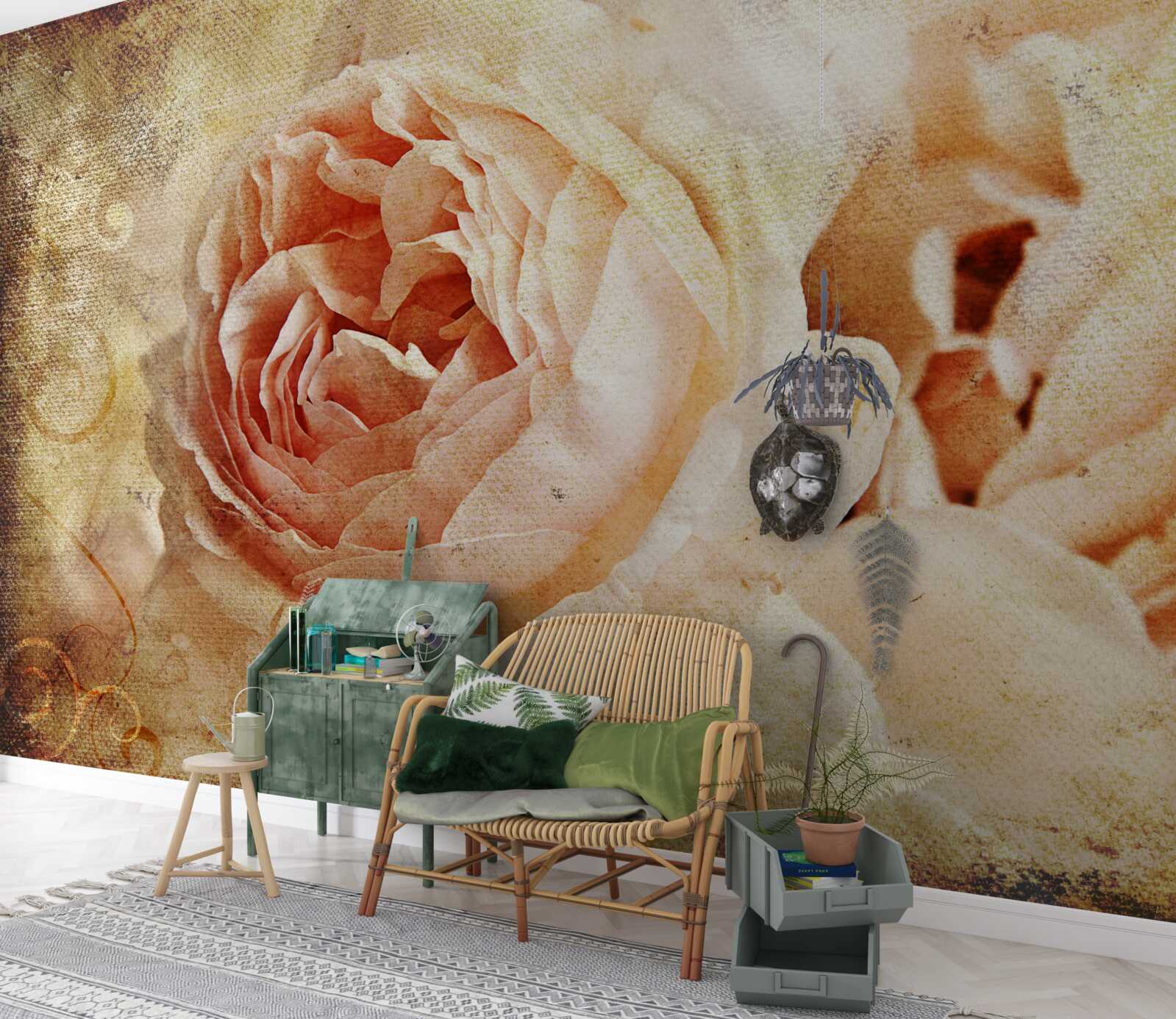 Papier peint roses millésimées