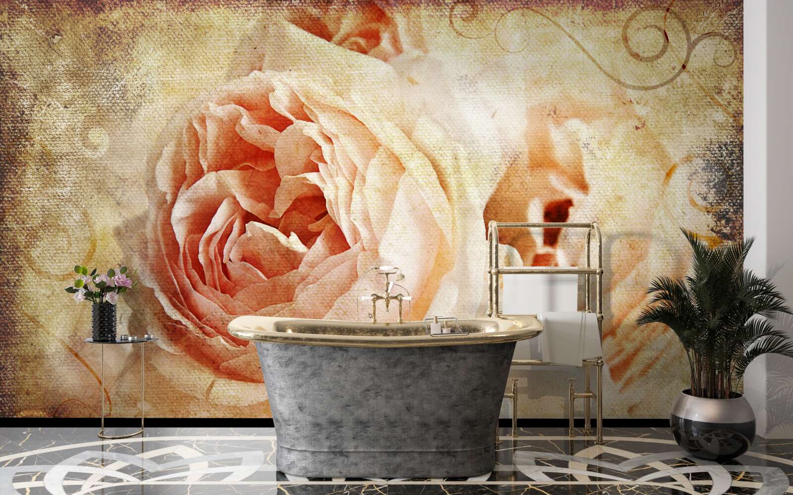 Papier peint roses millésimées