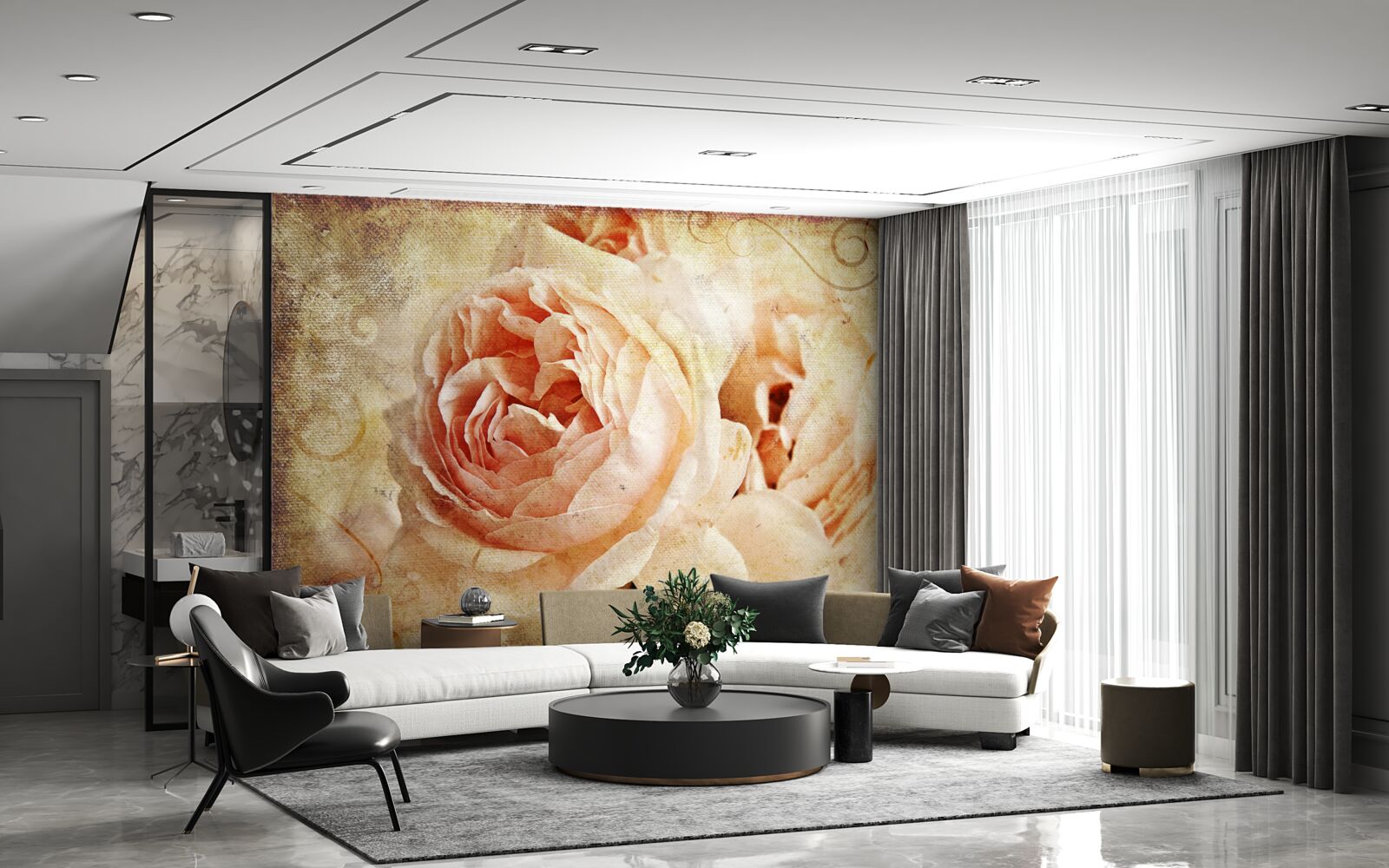 Papier peint roses millésimées