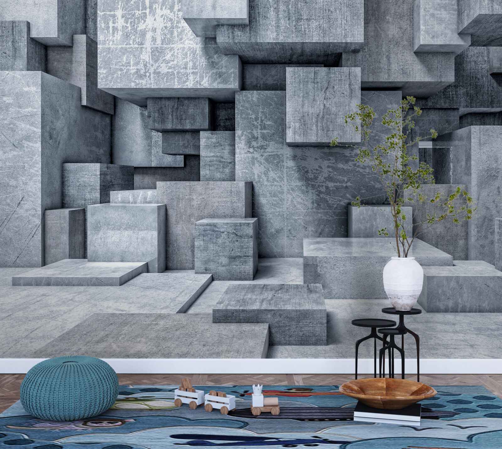 Papier peint pièce avec des formes géométriques en forme de carrés