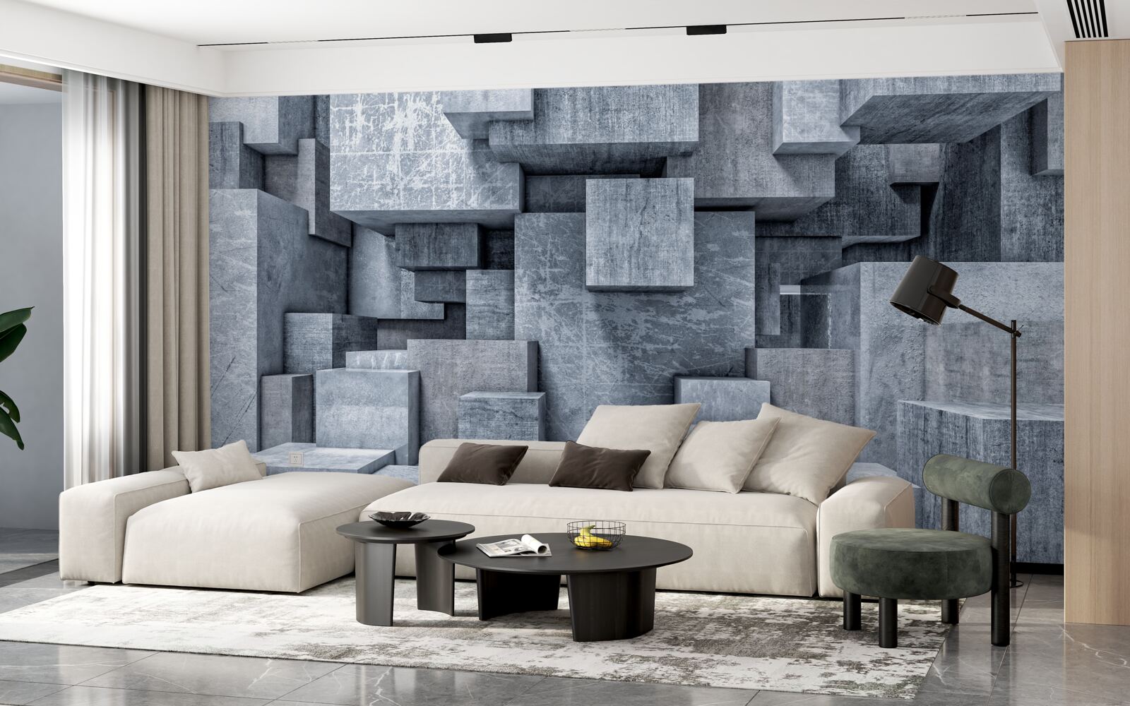 Papier peint pièce avec des formes géométriques en forme de carrés