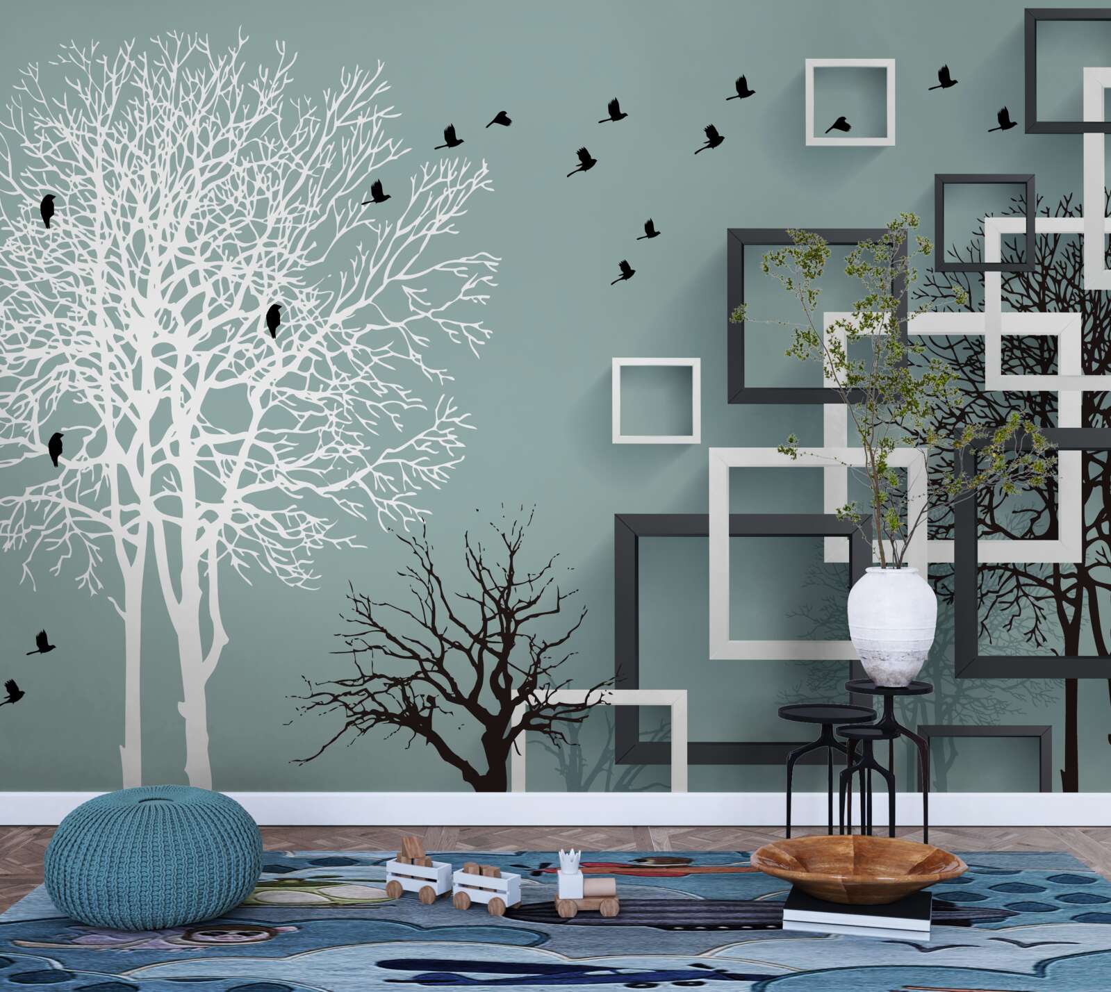 Papier peint les arbres tombés pendant l'hiver et les oiseaux qui se sont envolés vers des climats plus chauds