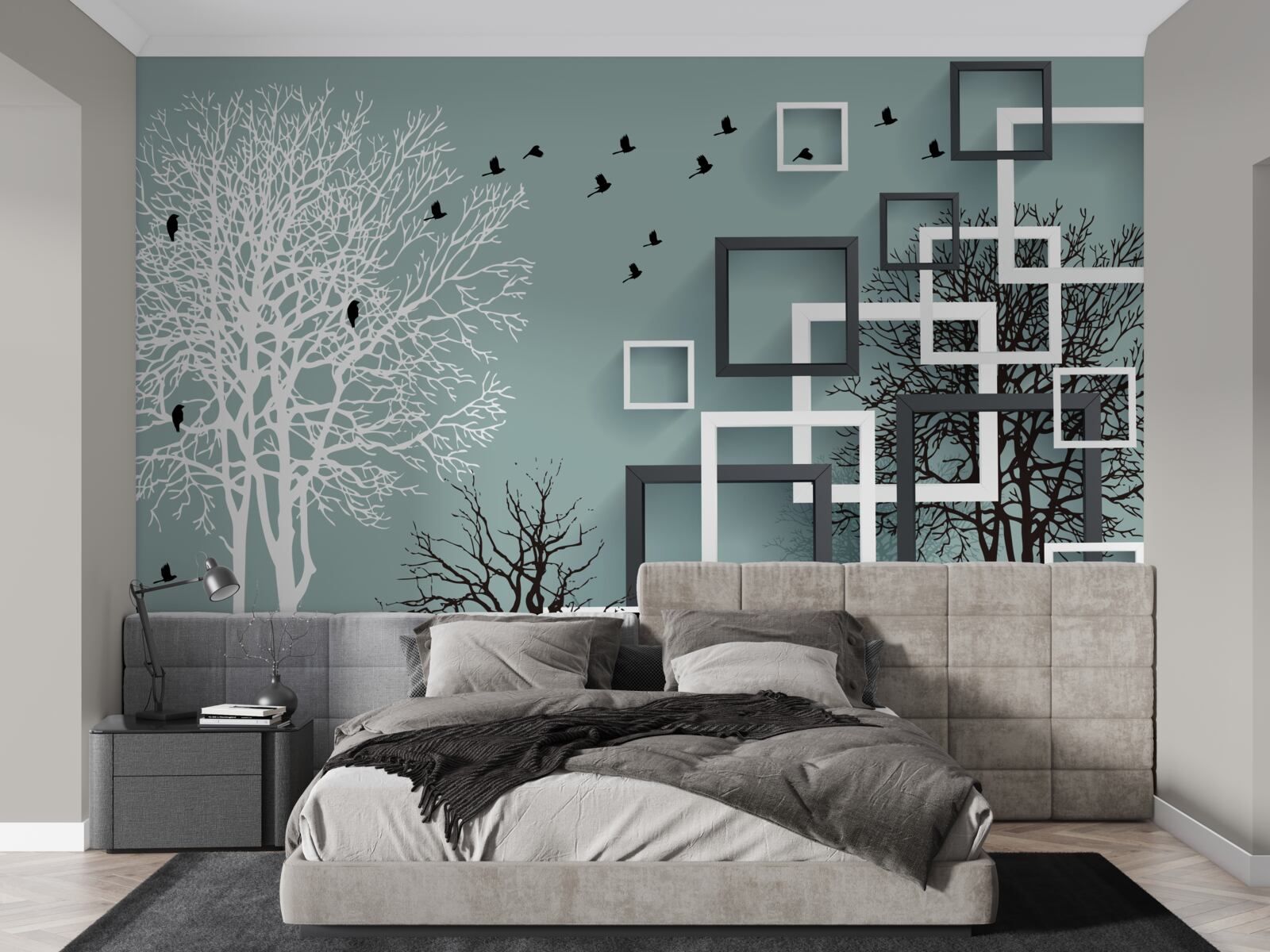 Papier peint les arbres tombés pendant l'hiver et les oiseaux qui se sont envolés vers des climats plus chauds