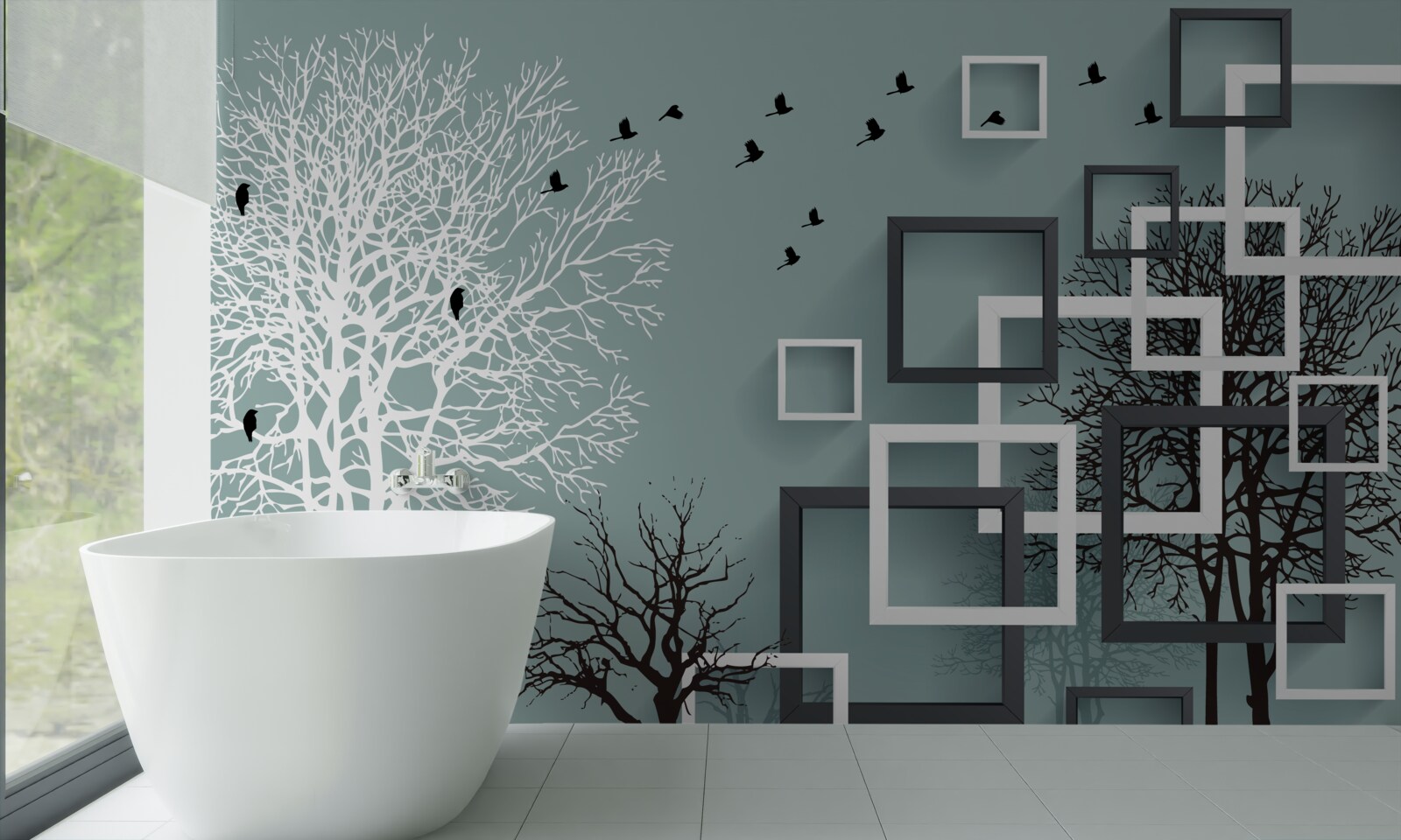 Papier peint les arbres tombés pendant l'hiver et les oiseaux qui se sont envolés vers des climats plus chauds