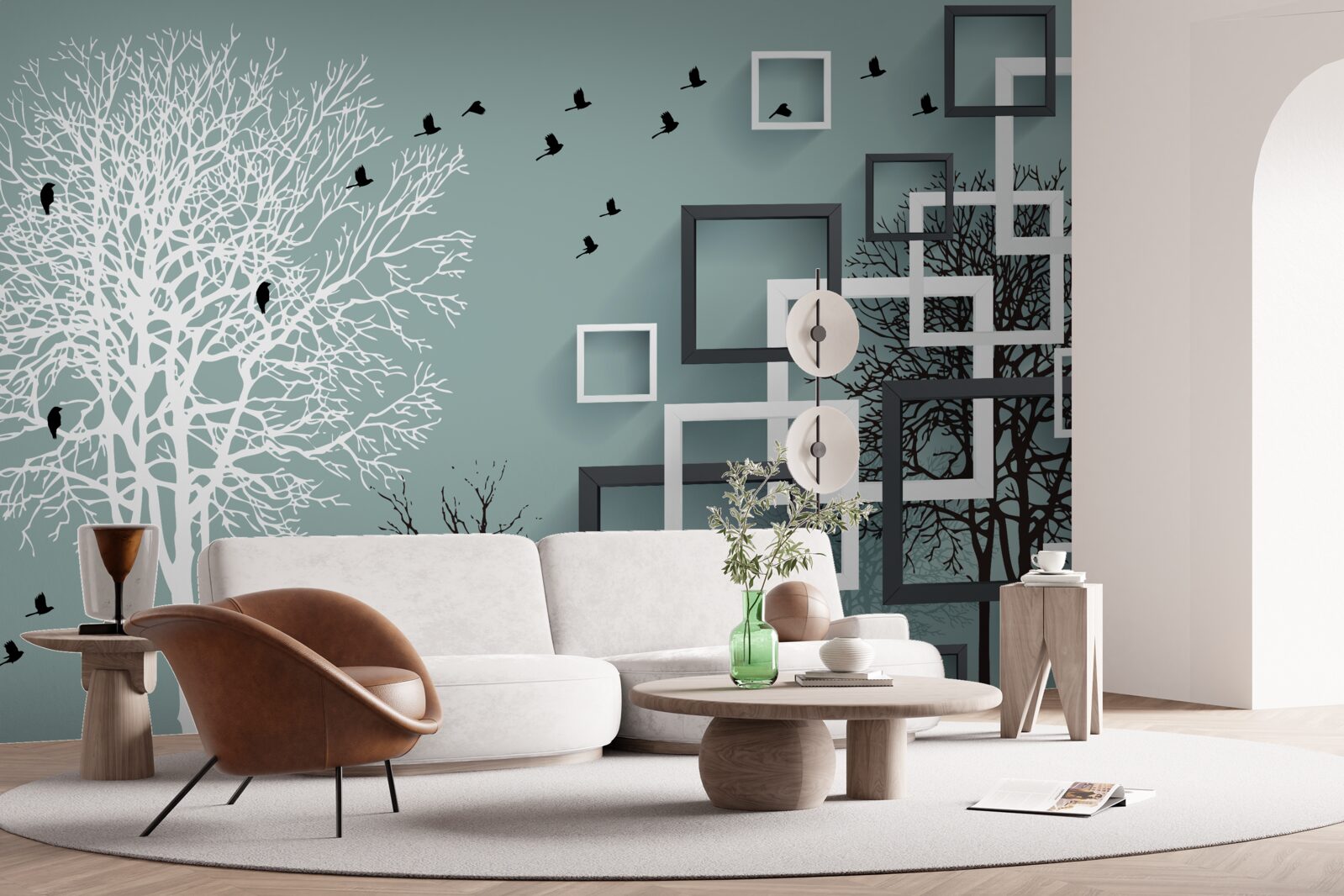 Papier peint les arbres tombés pendant l'hiver et les oiseaux qui se sont envolés vers des climats plus chauds