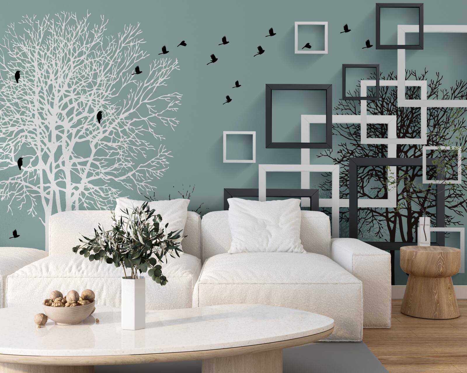 Papier peint les arbres tombés pendant l'hiver et les oiseaux qui se sont envolés vers des climats plus chauds