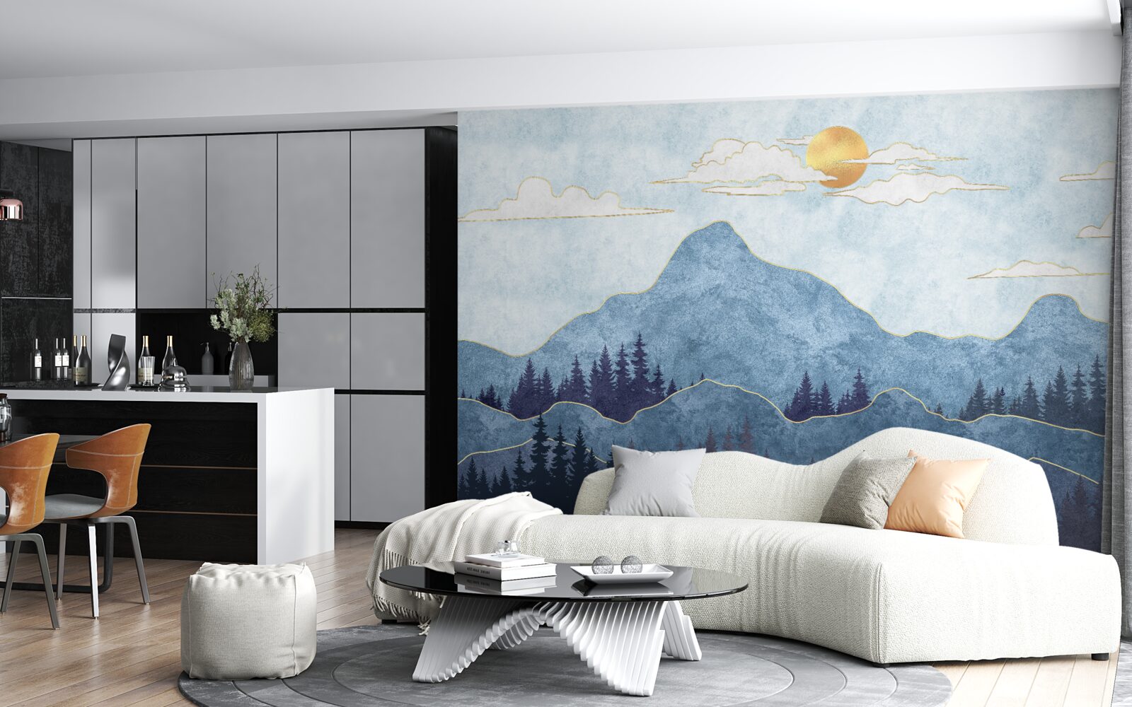 Papier peint montagnes d'hiver sous un soleil froid