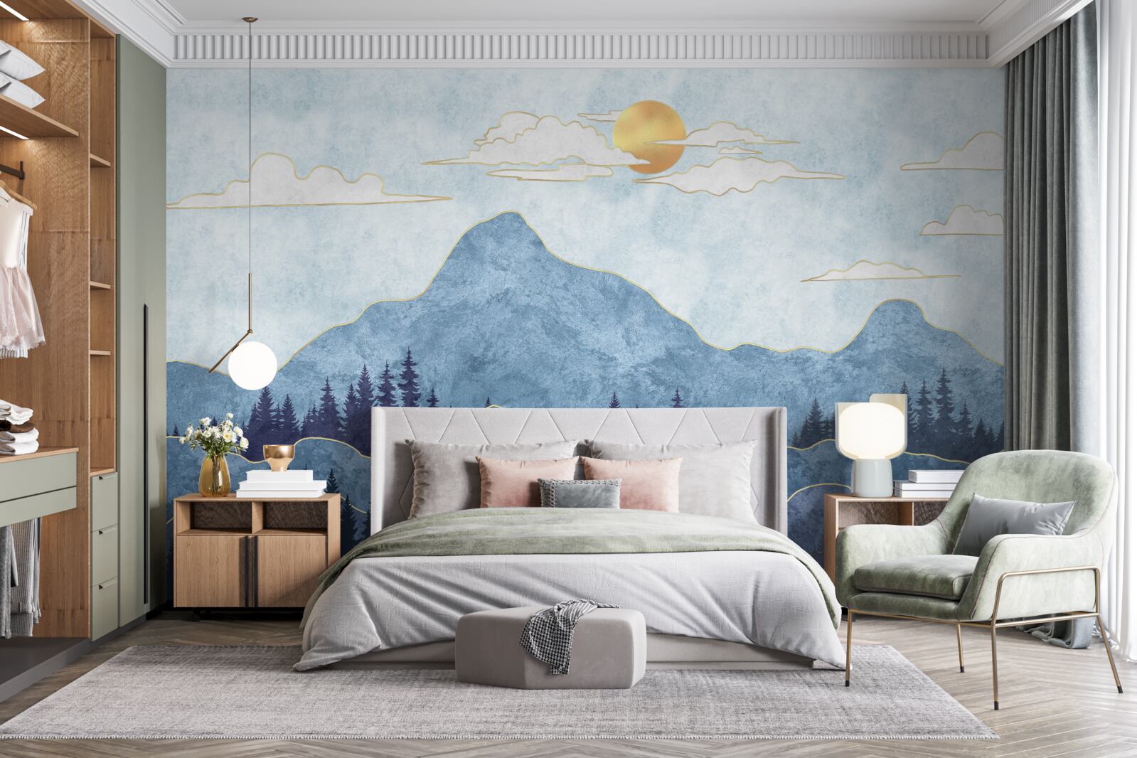 Papier peint montagnes d'hiver sous un soleil froid