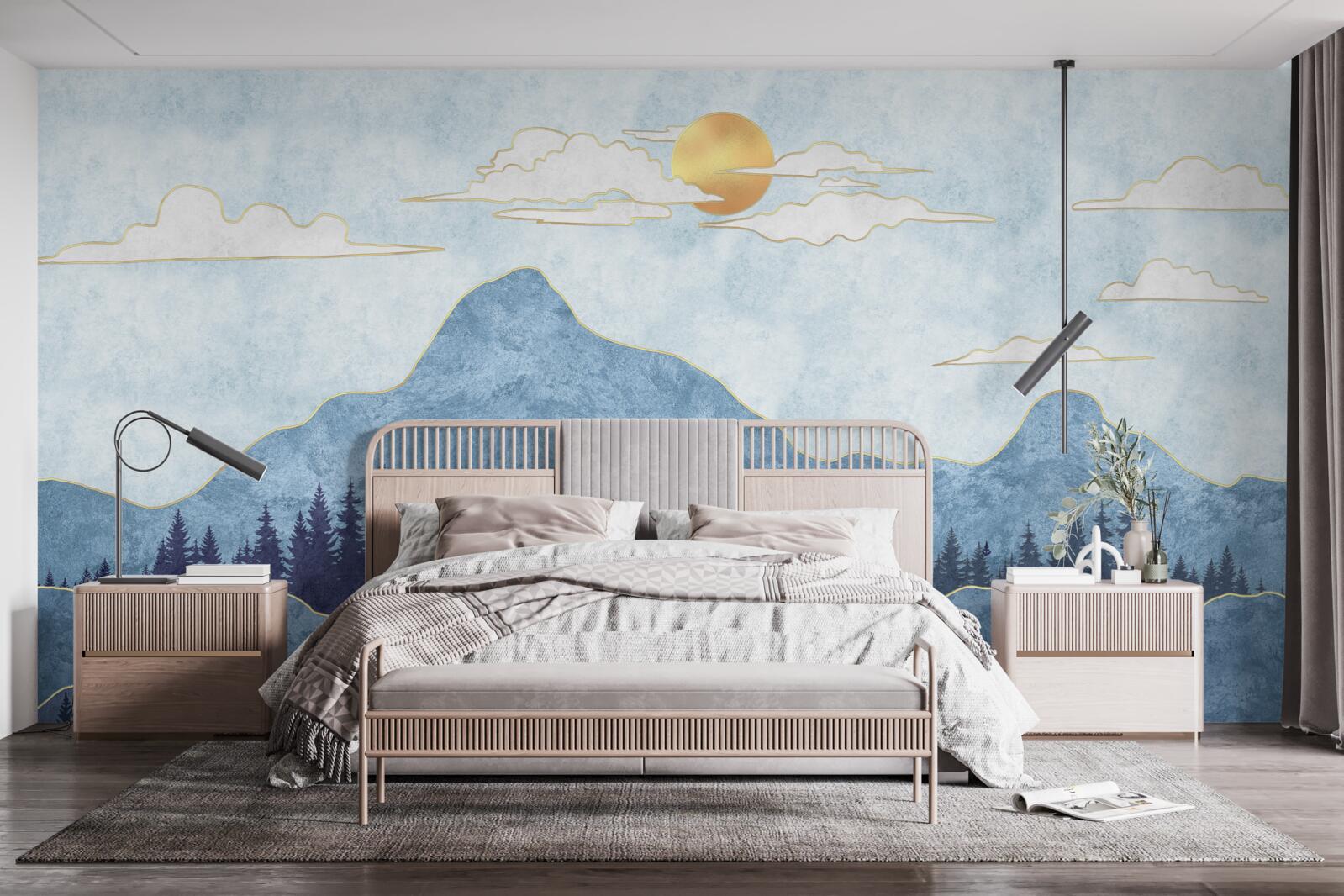 Papier peint montagnes d'hiver sous un soleil froid