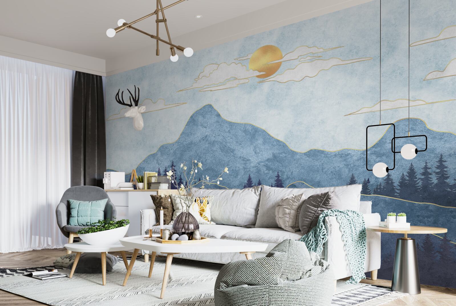 Papier peint montagnes d'hiver sous un soleil froid