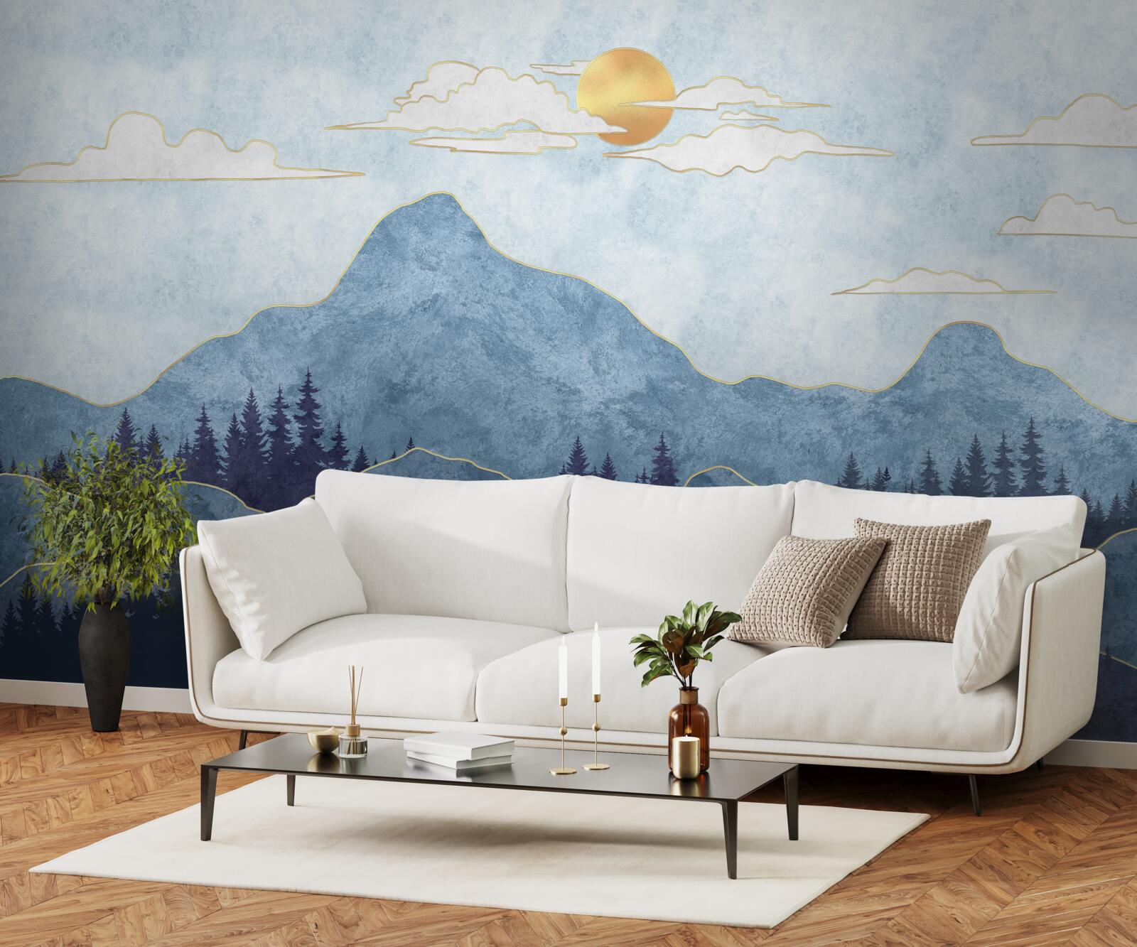 Papier peint montagnes d'hiver sous un soleil froid