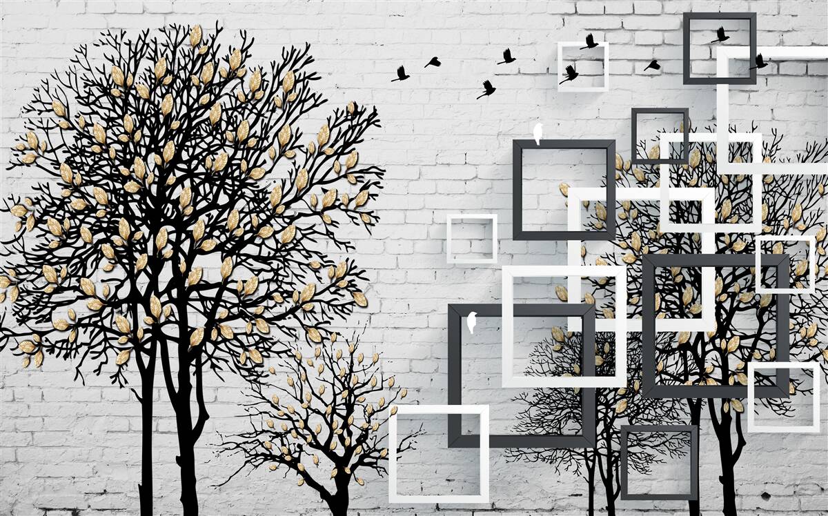 Papier peint les oiseaux s'éloignent d'un arbre qui a perdu ses feuilles