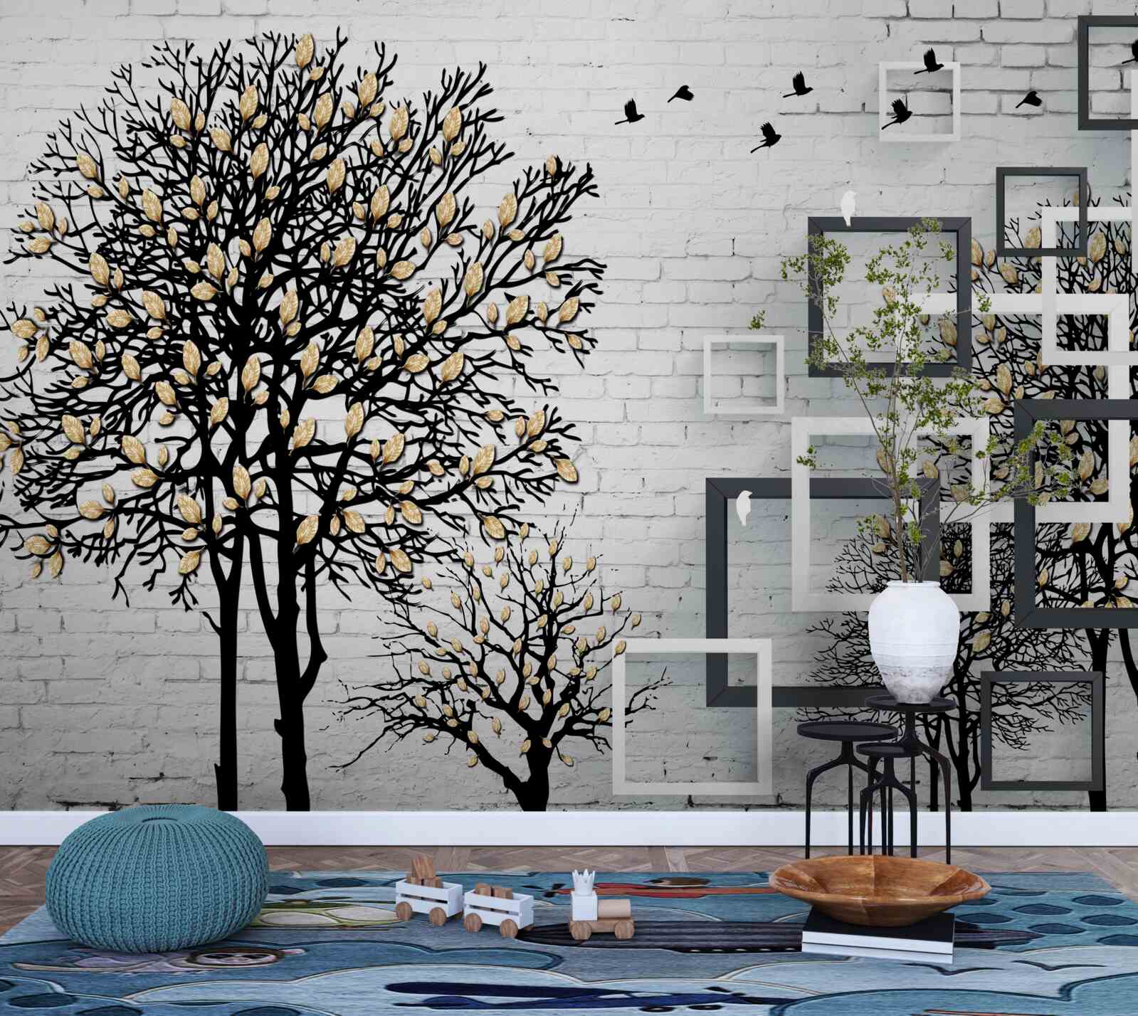 Papier peint les oiseaux s'éloignent d'un arbre qui a perdu ses feuilles