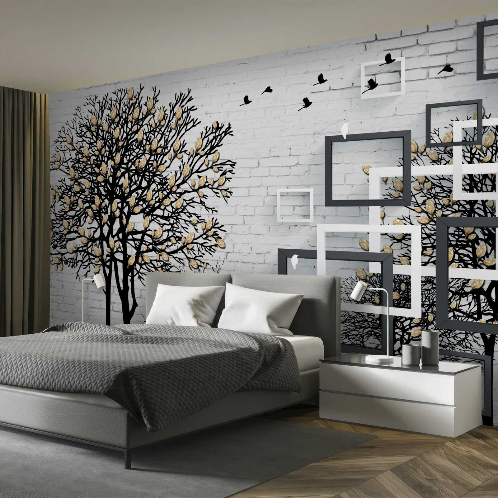 Papier peint les oiseaux s'éloignent d'un arbre qui a perdu ses feuilles