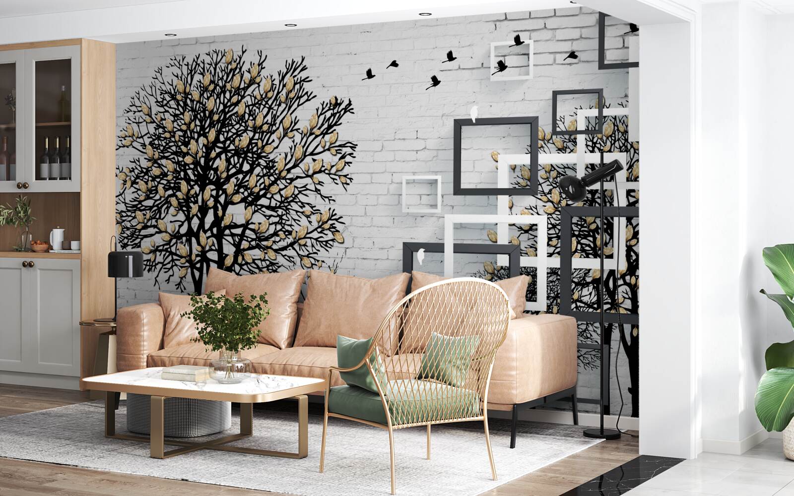 Papier peint les oiseaux s'éloignent d'un arbre qui a perdu ses feuilles