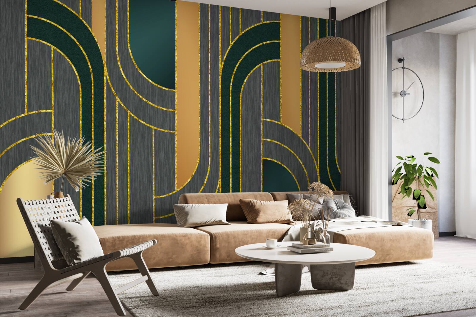 Papier peint des lignes sombres, qui s'imbriquent les unes dans les autres de manière constante et harmonieuse