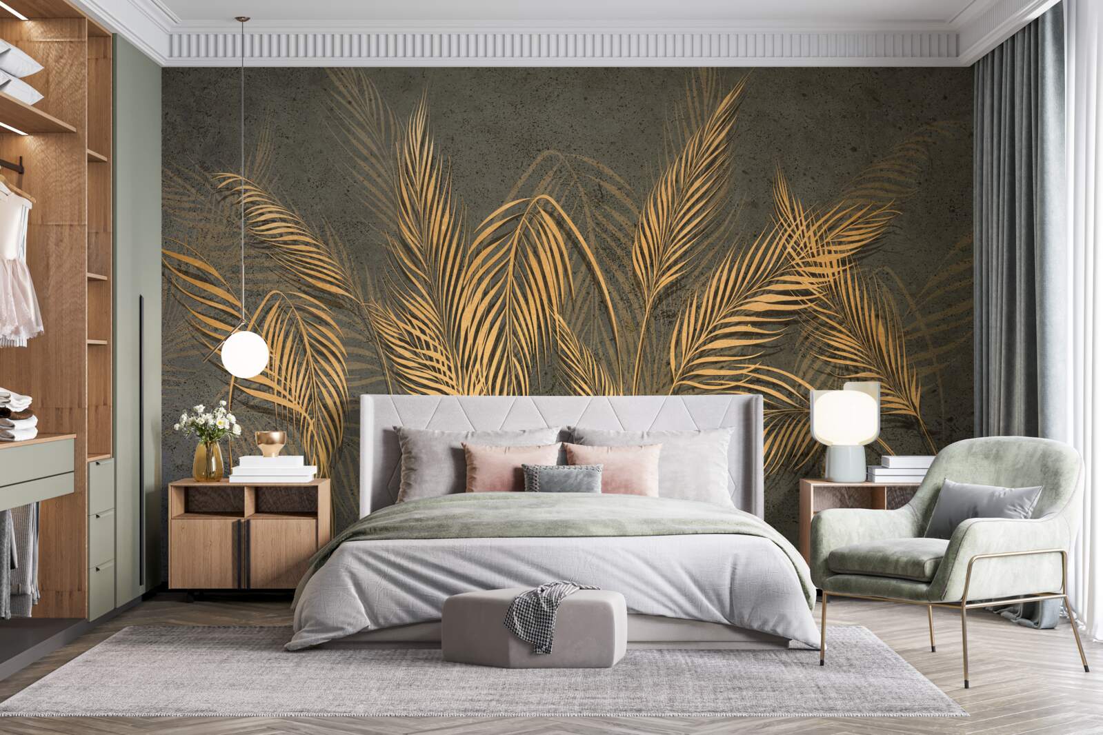 Papier peint plumes d'épis de millet dans la lumière dorée