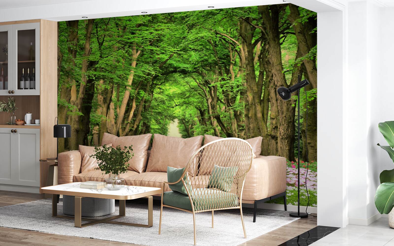 Papier peint chemin confortable à travers la forêt verte de maquis