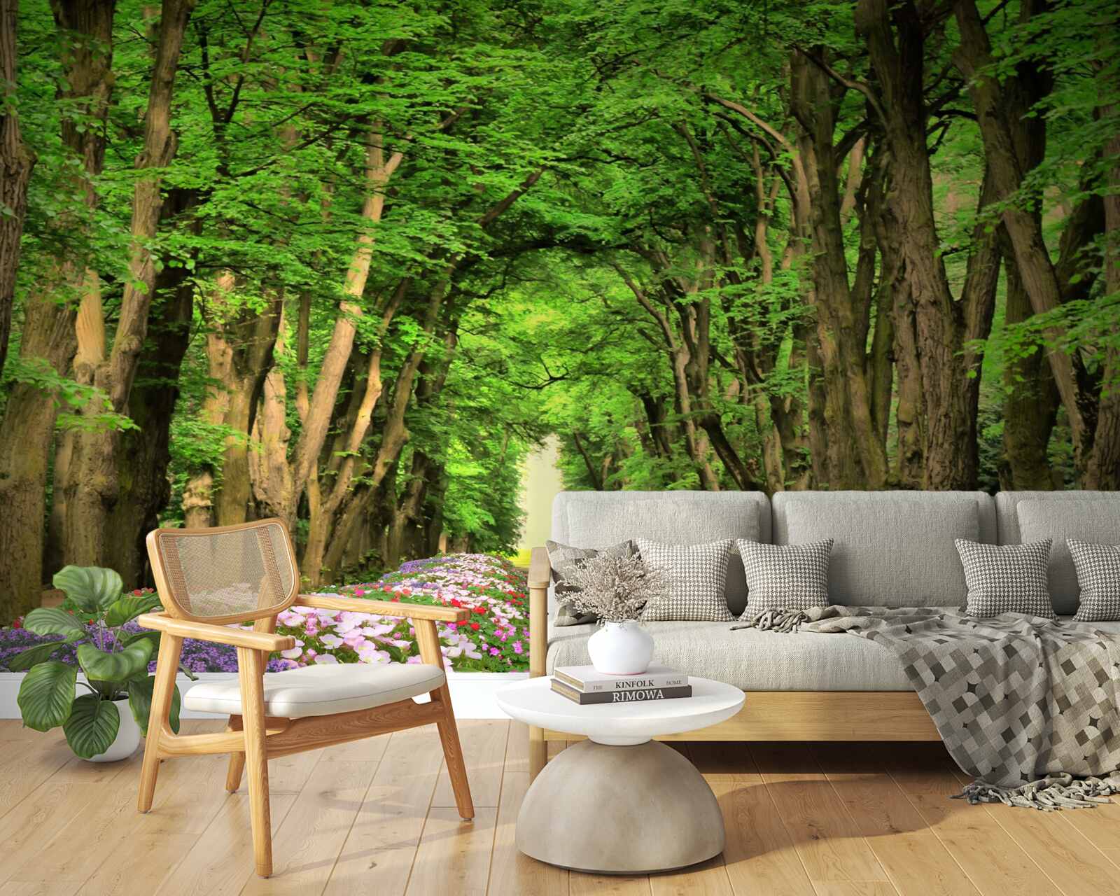 Papier peint chemin confortable à travers la forêt verte de maquis