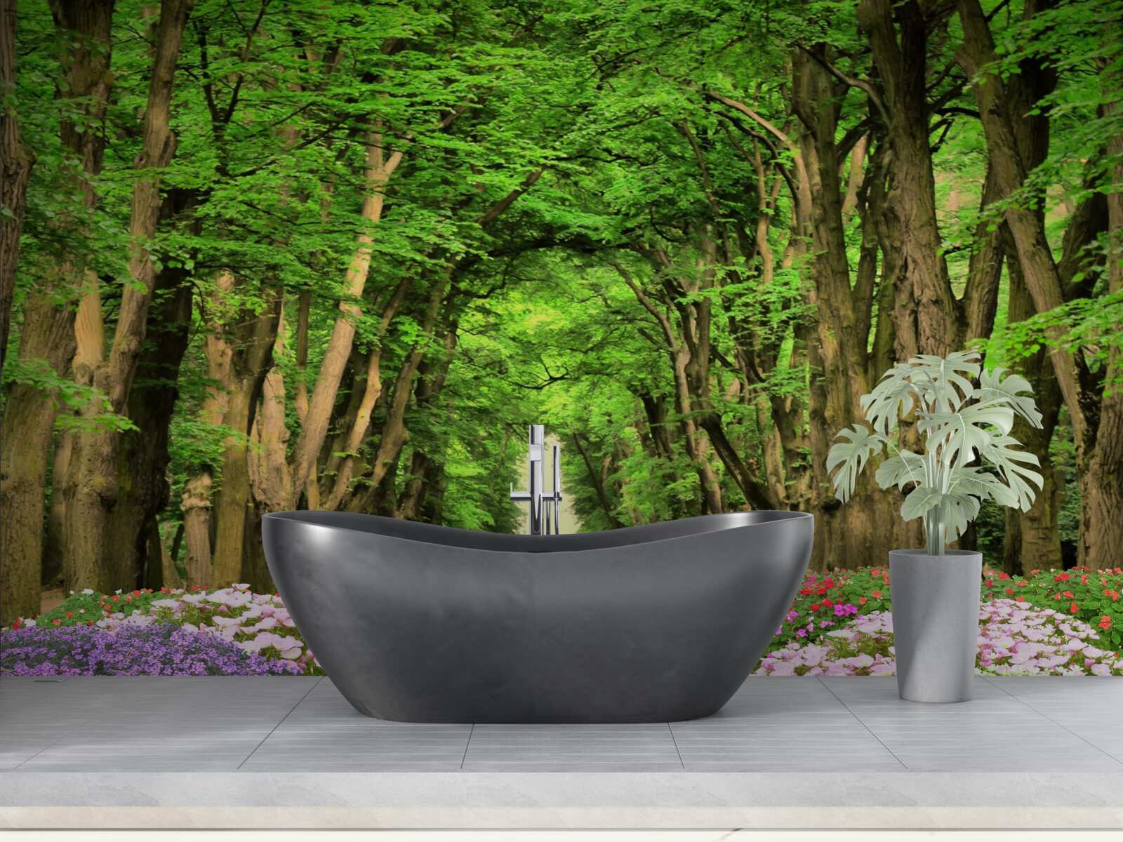 Papier peint chemin confortable à travers la forêt verte de maquis