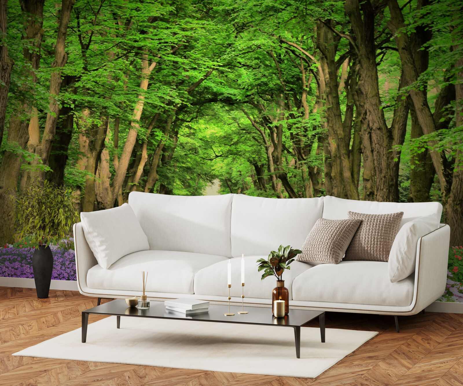 Papier peint chemin confortable à travers la forêt verte de maquis