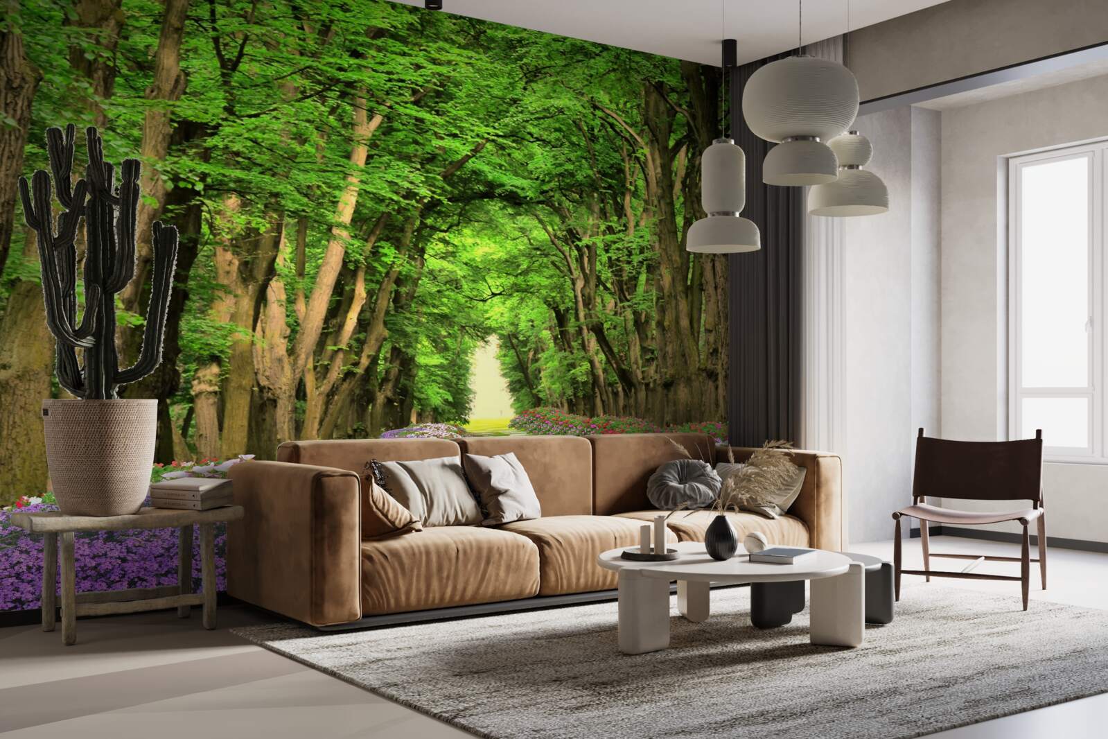 Papier peint chemin confortable à travers la forêt verte de maquis