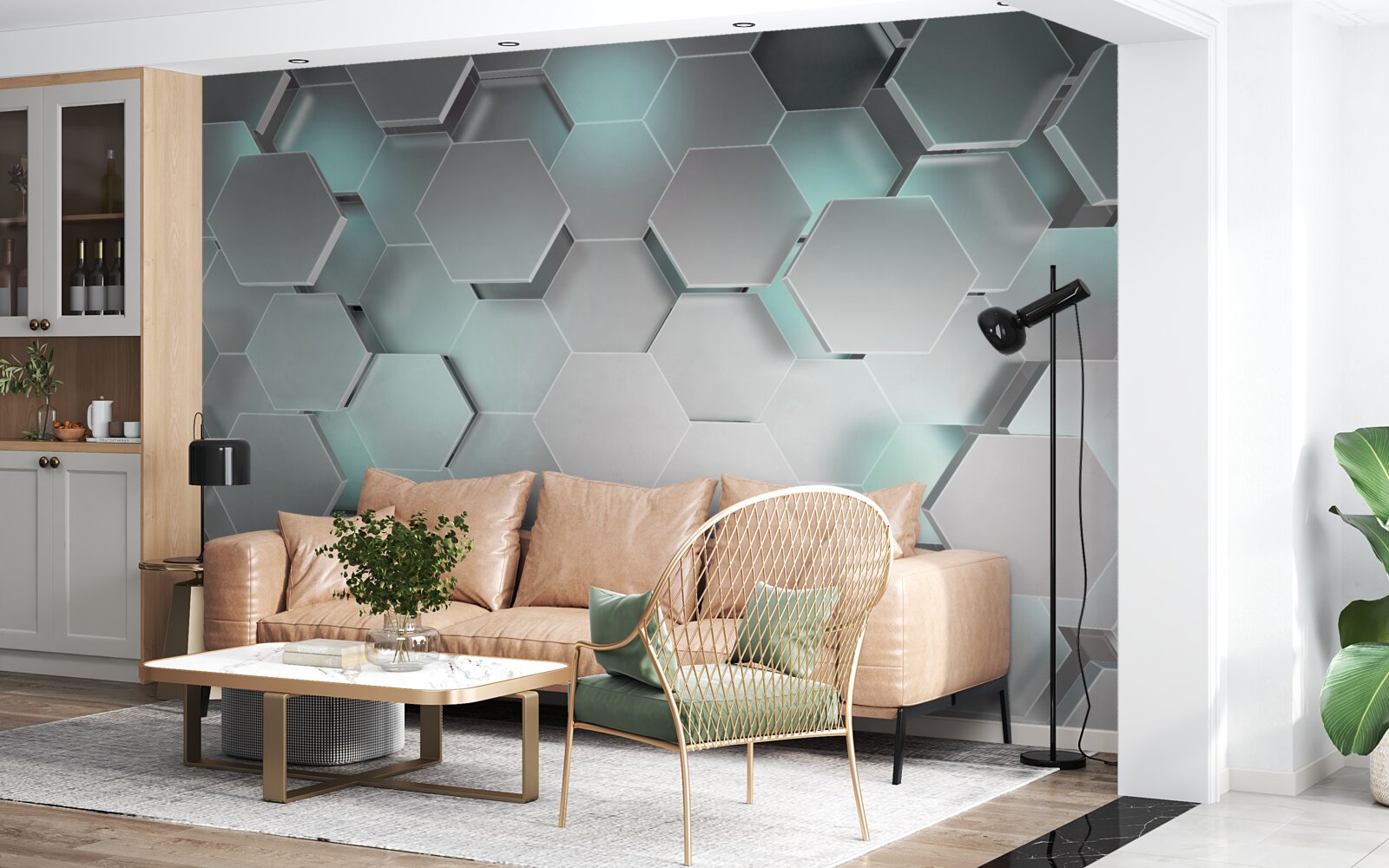 Papier peint des hexagones lumineux flottant dans l'air