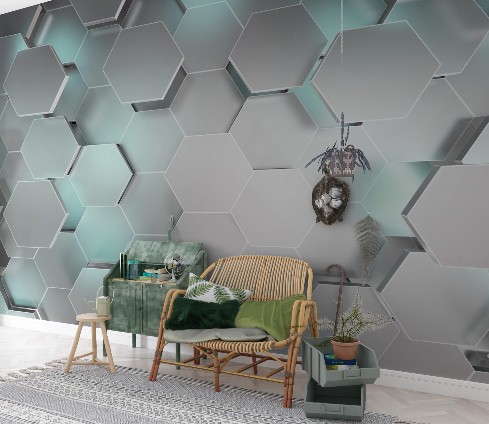 Papier peint des hexagones lumineux flottant dans l'air