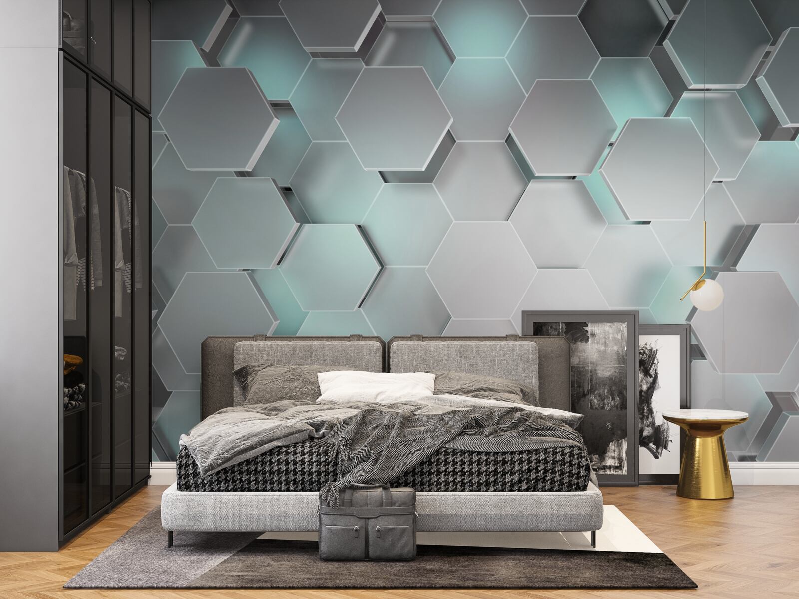 Papier peint des hexagones lumineux flottant dans l'air